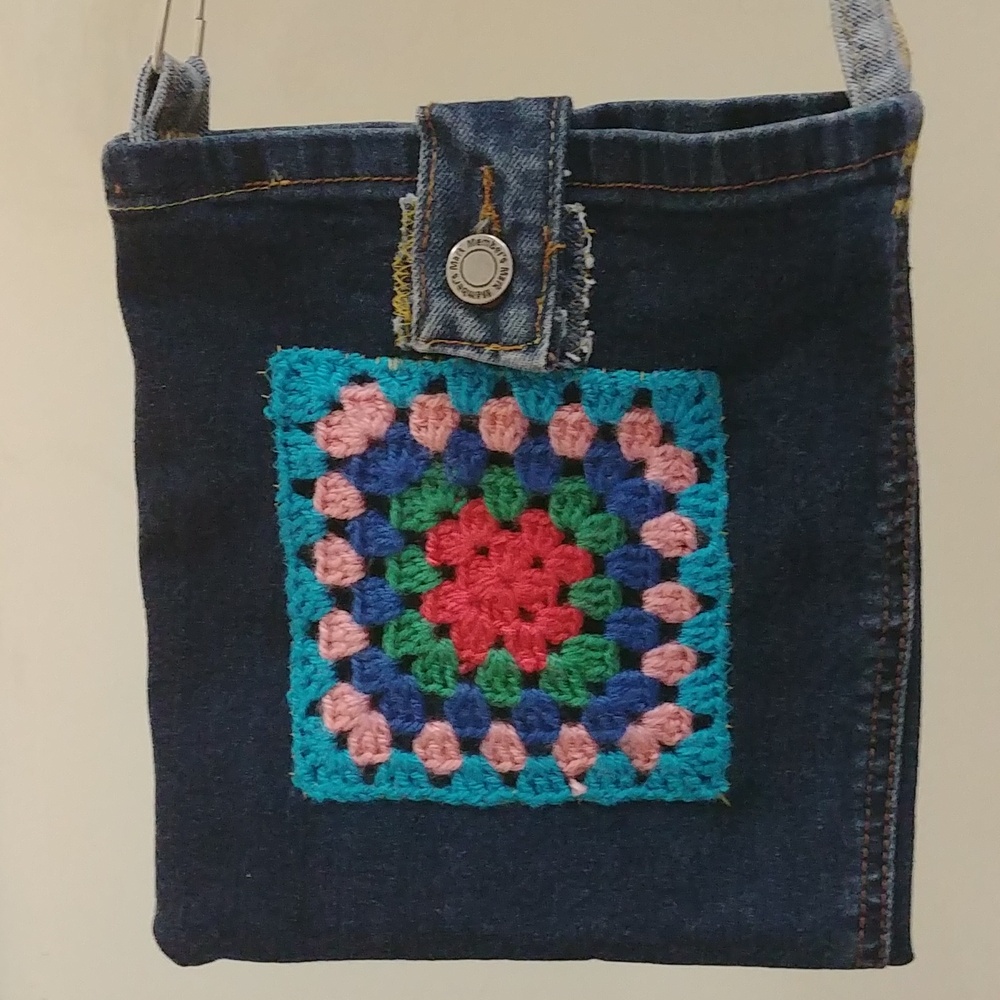 🎉2/$16 Handmade Denim Crochet Square Crossbody Bag